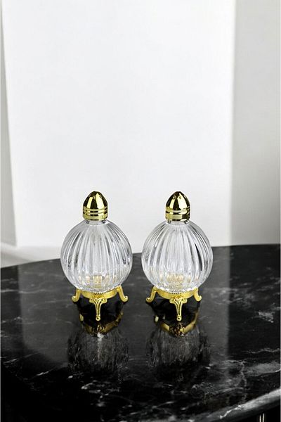 TrendDeco Gold Footed Origami Glass Salt and Pepper Shakers Set of 2 Round Salt and Pepper Shakers Set