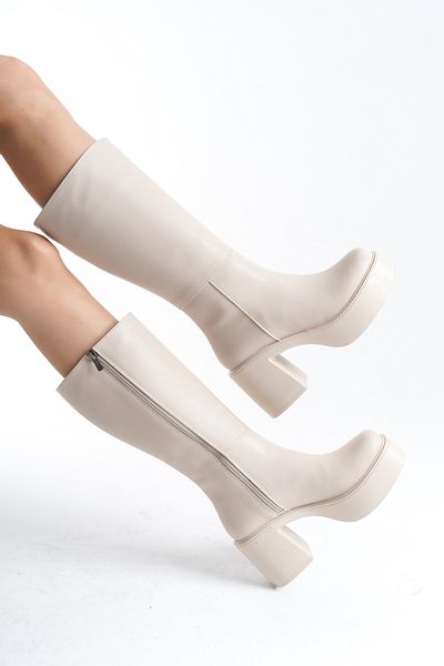 SEEM & BE Cizme de damă bej cu toc cu platformă Jessie - 8 Cm