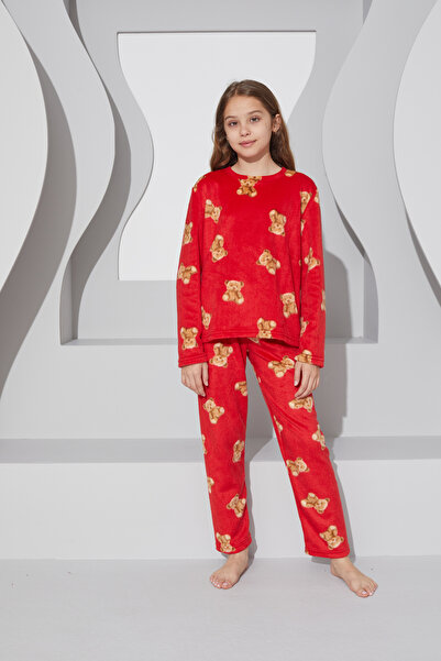 Siyah İnci kırmızı Alt-Üst Polar Pijama Takım 24223071