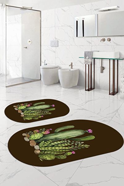 Napoli Home Set de scaune de toaletă pentru baie ovală, lavabilă digitală, anti-alunecare, cu model de cactus, WC-63-BROWN,