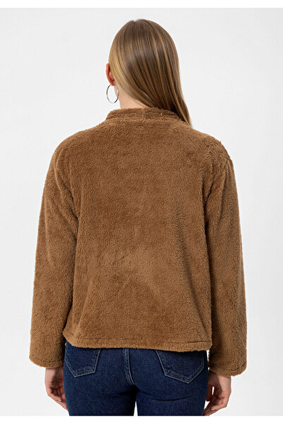 COOLHILL Brown Color Single Button Women's Plush Jacket