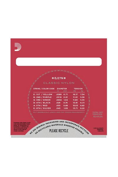 Daddario Ej27n Classic Guitar String Set - 4/4 Silverplated Wound, C D'addario, Nylon Material, Student Model