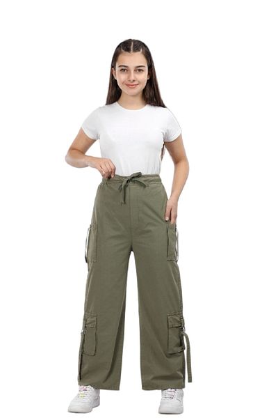 ABİYEKİDS Khaki Colored Girl's Cargo Pants - Pocketed, Aby175