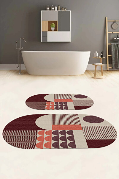 Napoli Home Covoraș de baie oval, lavabil, anti-alunecare, cu model modern, s...