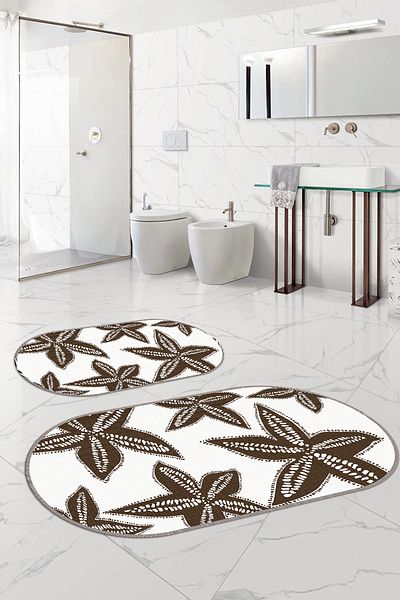 Napoli Home Set scaun de toaletă cu covoraș de baie oval, lavabil, antiderapant, stea de mare, KLOZET-71-BROWN,
