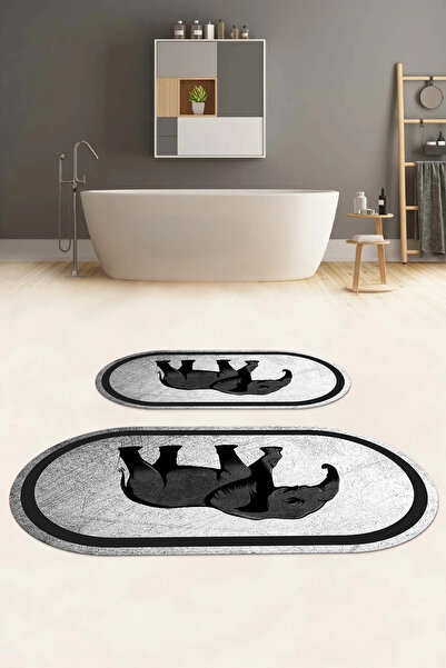 Napoli Home Set de scaune pentru toaletă cu covoraș de baie oval, imprimat di...