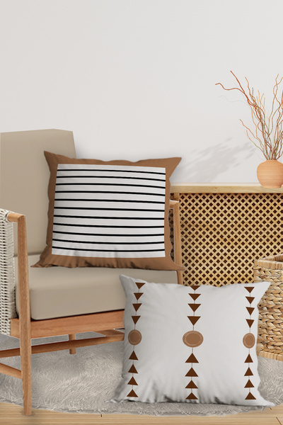 Belle Benoit Set of 4 Double-Sided Digital Printed Brown Bohemian Pillowcases Throw Pillow Set – Zippered, 43X43 cm