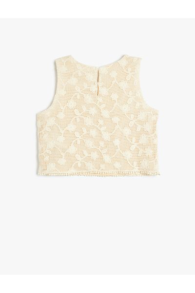 Koton Round Neck Lace Crop Blouse - Strappy Lined