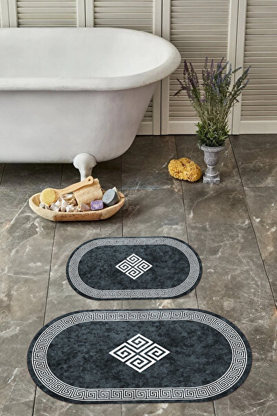 Napoli Home Set de toaletă cu covoraș de baie oval, model clasic, cu cadru di...