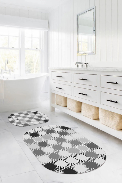 Napoli Home Set de covoraș de baie oval, modern, simplu, lavabil, imprimat di...