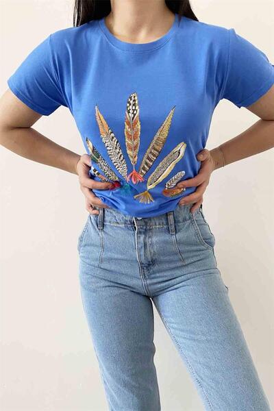 İstangül Butik Tricou cu design indian cu decolteu