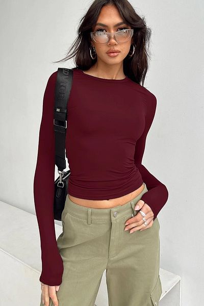 Know Claret Red Black Smoked Basic-Langarm-Body mit Rundhalsausschnitt, 3er-Set