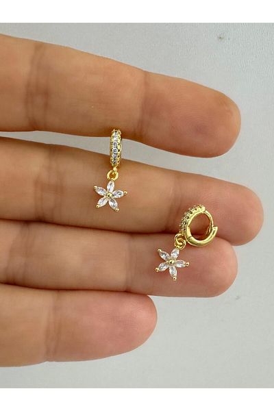 Arescollection 1 Piece Zircon Stone Flower Dangle Tragus Rook Compatible Piercing Earring