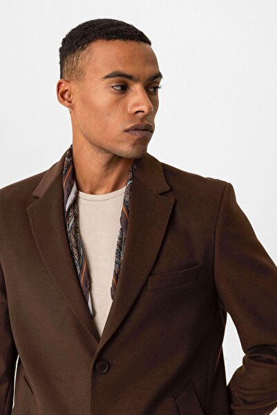 Antioch Kahve Slim Fit Ceket Yaka Erkek Kaban