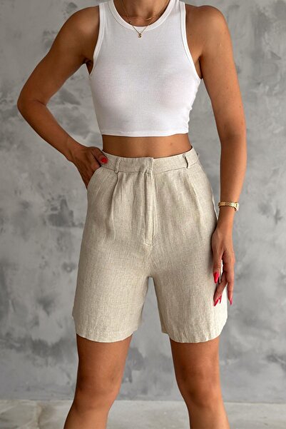 İstangül Butik Φυσικό λινό σορτς City Size