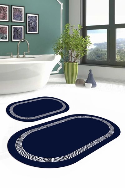 Napoli Home Digital Washable Non-Slip Base Simple Framed Oval Bath Mat Toilet Set
