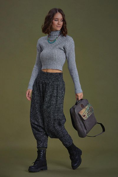 Los banditos Pantaloni largi de damă, negri, cu talie Gipe