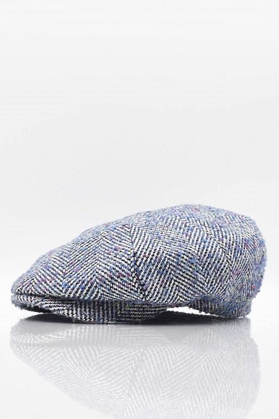 Külah Sailor Type Cap Herringbone Patterned Wool Hat Blue