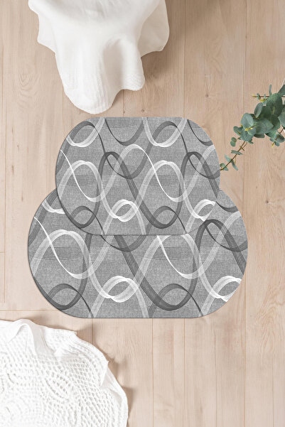 Napoli Home Covoraș de baie oval, lavabil, anti-alunecare, simplu, modern, clasic, set pentru toaletă