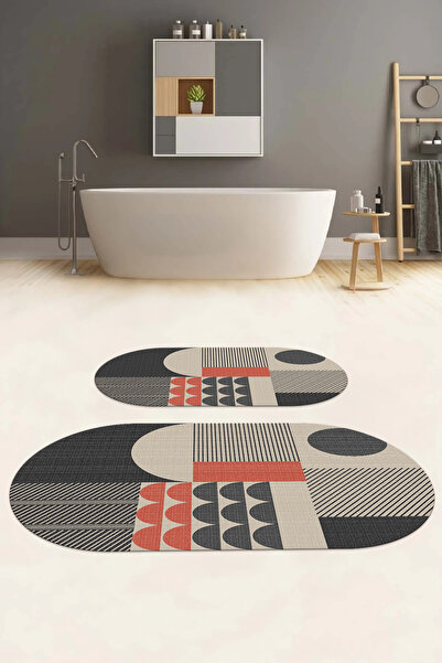 Napoli Home Covoraș de baie oval, lavabil, anti-alunecare, cu model modern, s...