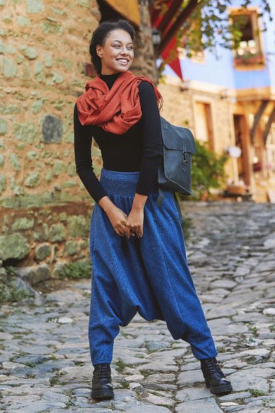 Los banditos Pantaloni largi Indigo de iarnă pentru femei cu detaliu în talie Gipe