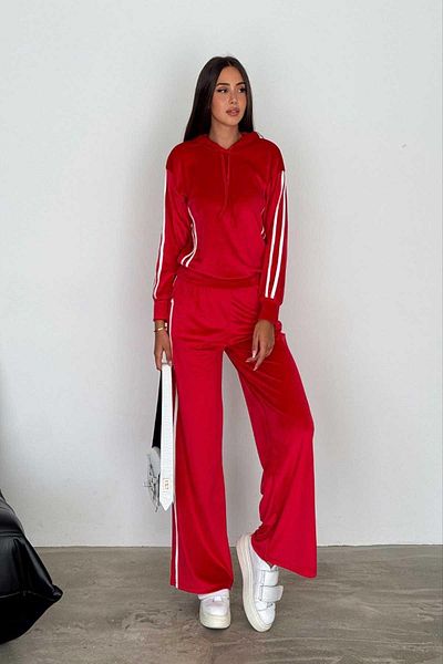 İstangül Butik Annabel Hooded Velvet Set - Stripe Detailed