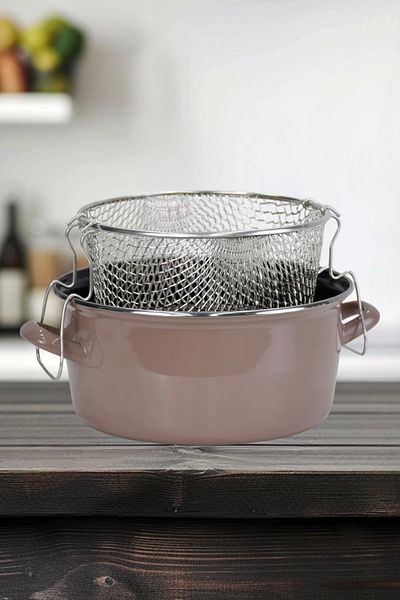 PR HOME Enameled Glass Lid Frying Pan 24 cm Light Brown