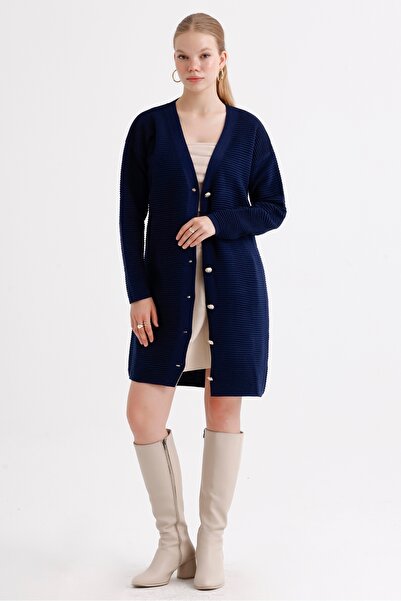 MD trend Жіночий довгий оверсайз-кардиган з ґудзиками та візерунком