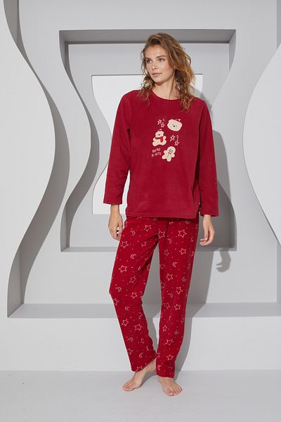 Siyah İnci Set de pijamale din lână cu broderie bordeaux 24223065