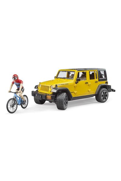 Bruder Bruder Jeep Wrangler Rubicon Unlimited with Mountain Bike and Cyclist 02543