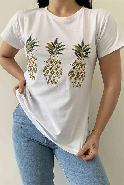 İstangül Butik Tricou cu decolteu rotund cu ananas strălucitor