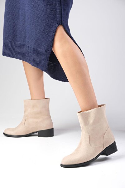 Mio Gusto Marnie Bej Renk Fermuarsız, İnce Suni Kürk Astarlı Topuksuz Kadın Bot