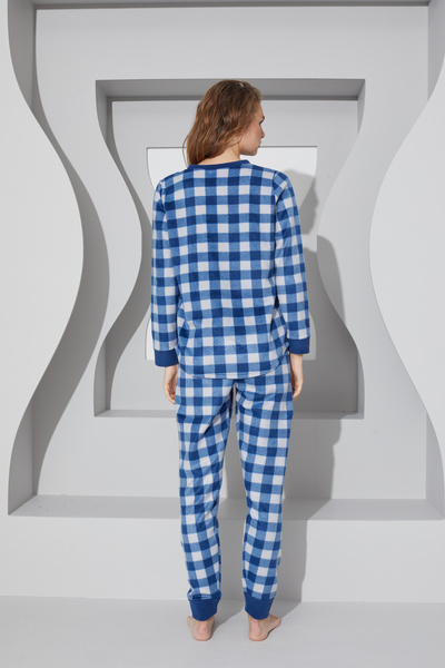 Siyah İnci Синій вишитий комплект піжами з флісу 24223074