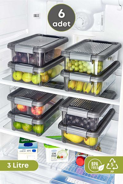 GRİMOR Life 3 Lt.-Diffriz Food Storage Container - 6 Refrigerator Organizer with Lock