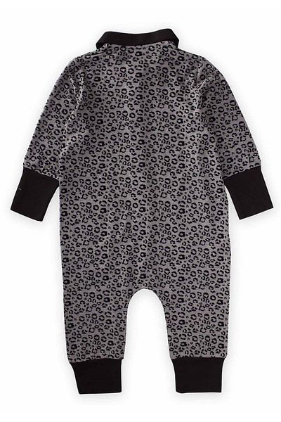 Oliven The Kid Black Leopard Printed Collar Jumpsuit