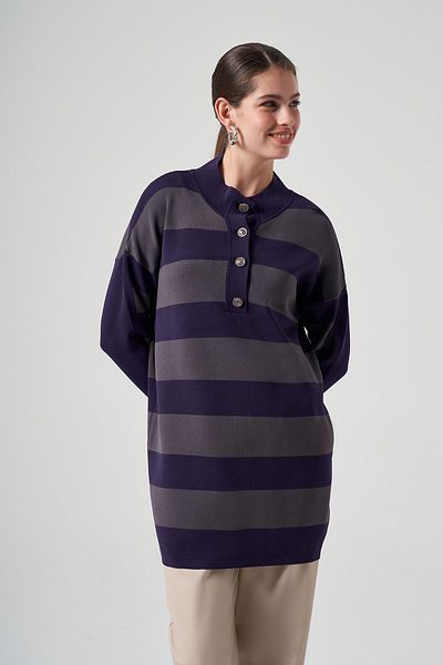 Nuss Mercerized Knitwear Striped Tunic 1212 Purple