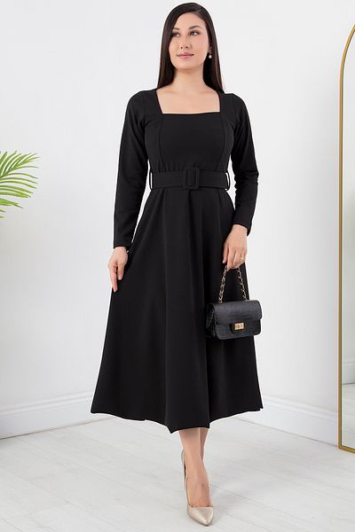 PULLIMM Square Collar Belted Dress 2024-2160