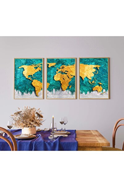 bestablo 3-dijelni set drvenih slika sa uokvirenom mapom sveta