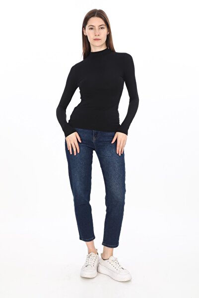 penyebizden Women's Modal High Collar Slim Fit T-Shirt-Black