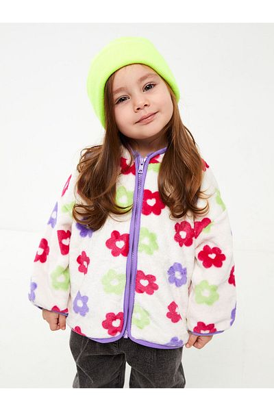 LC Waikiki Baby Stand Collar Long Sleeve Patterned Baby Girl Coat