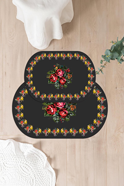 Napoli Home Set de toaletă pentru baie ovală, lavabilă digital, cu model de f...