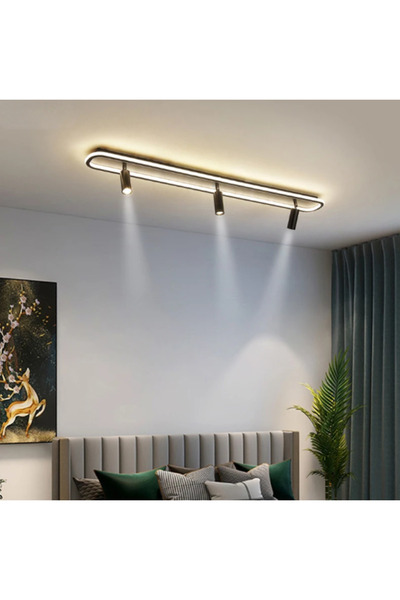 ZR AYDİNLATMA Siyah Spotlu Oval 100x16cm 4000k Işık Rengi, Kuamndalı Led Tava...