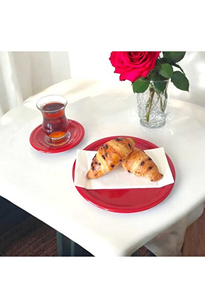 EceAksesuar Metal Presentation Tray Metal Tea Plate Set - 6 Tea Plates and 6 Presentation Trays