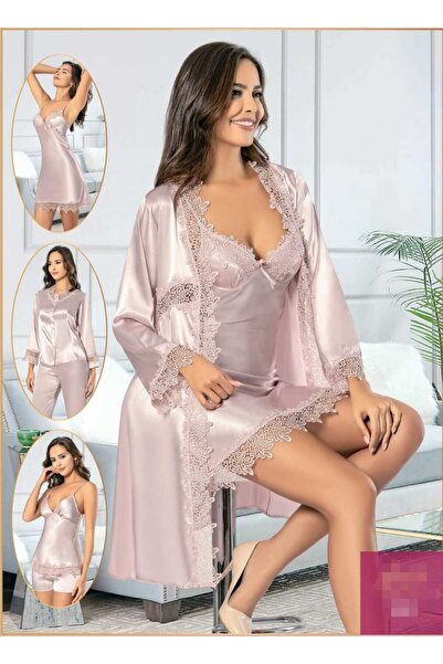 CT MODA Set de pijamale din satin pudră pentru femei - Design special, cu pan...