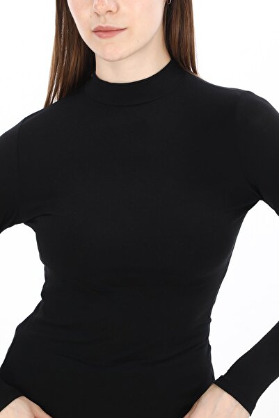 penyebizden Women's Modal High Collar Slim Fit T-Shirt-Black