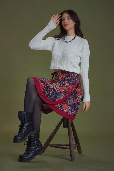 Los banditos Red Patterned Wrap Short Skirt