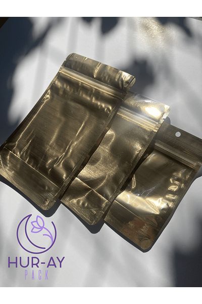 HUR-AY PACK 10 бр. лъскави метализирани златни торбички - 8,5x14 см, бижута-хенна-бисквитки, цип на дъното