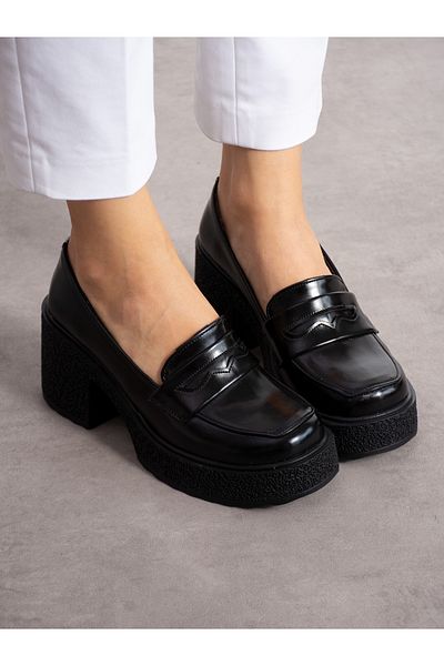 Alemdar Shoes Дамски мокасини с ток Rowan Black от лачена кожа