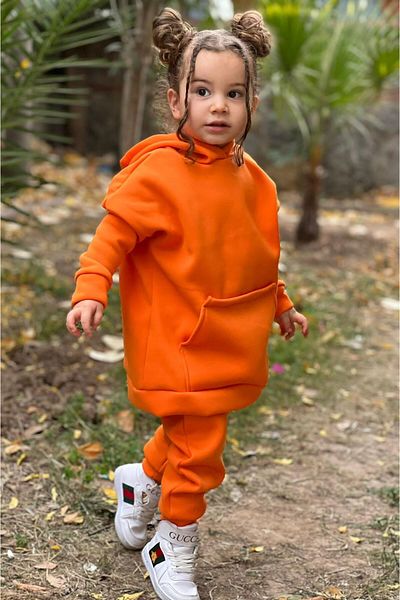 meqlife Orange Hooded and Kangaroo Pocket Sports Set