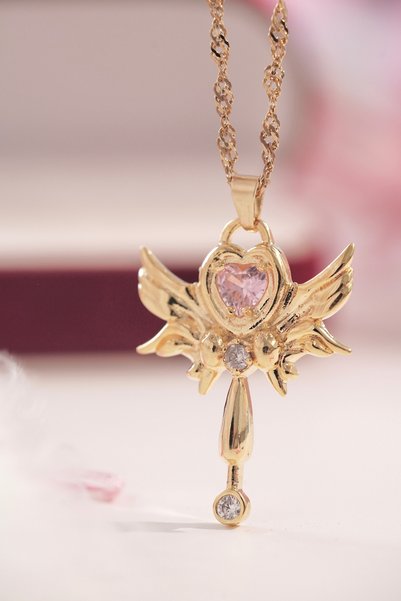 AŞIK ACCESSORIES Sailor Moon Usagi Magic Heart Wand Çelik Kolye